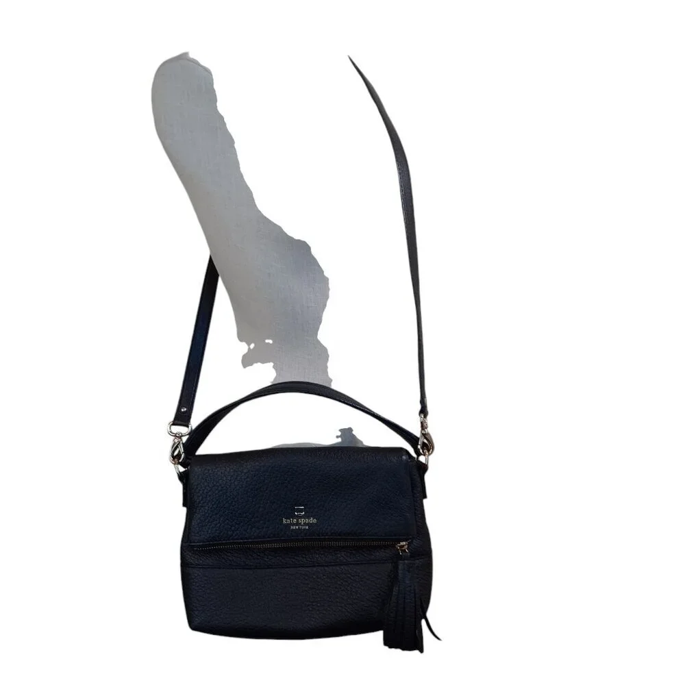 Kate Spade‎ New York Leather Bag Black Pebble Crossbody Handbag Purse